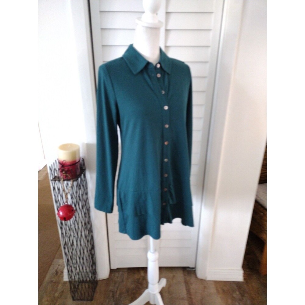 Soft Surroundings Women's Green Cettina button down long sleeve layered tunic XS